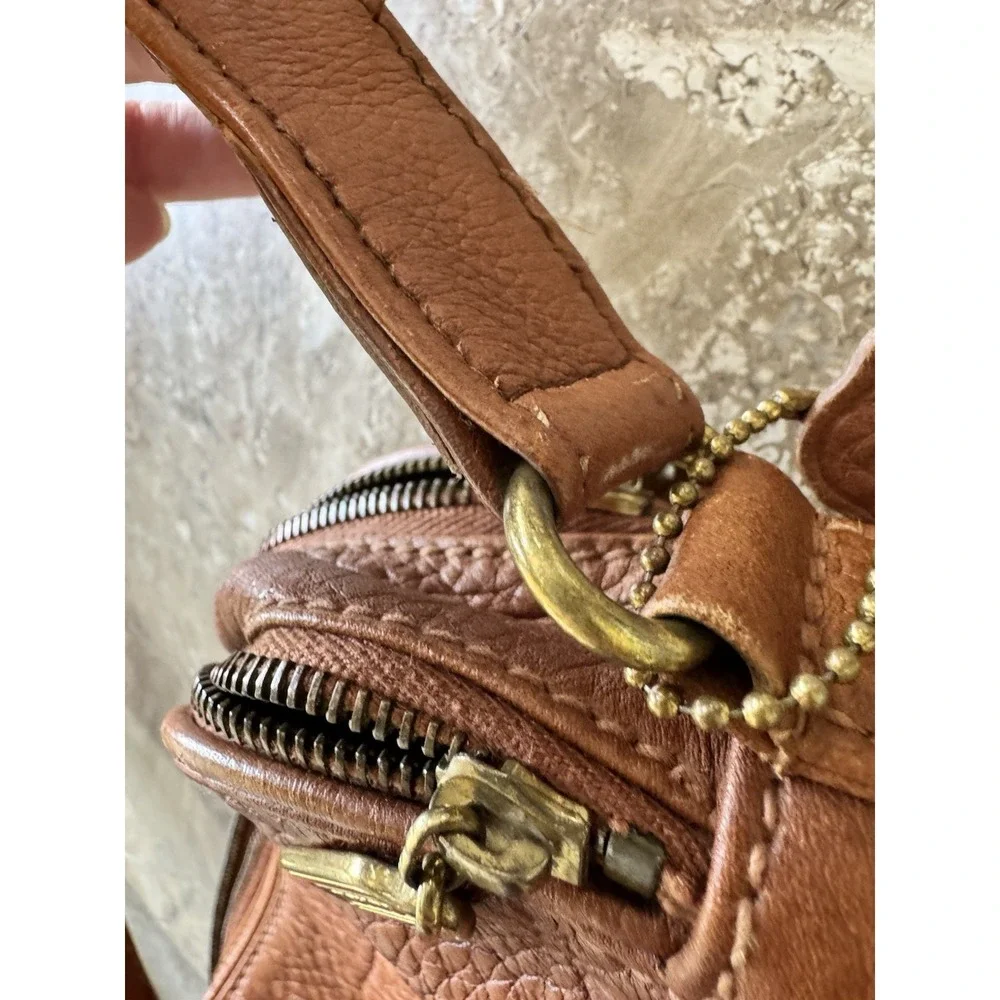 Vintage Coach 4914 ~ Natural Grain Double Zip Saddle Brn Leather Purse 90's READ